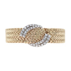 Yellow Gold Diamond Vintage Fancy Woven Chain Bracelet, 14k Single .60ctw