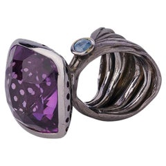Exclusive 925 Sterling Silver Aviis Amethyst and Blue Sapphire Ring by German Ka