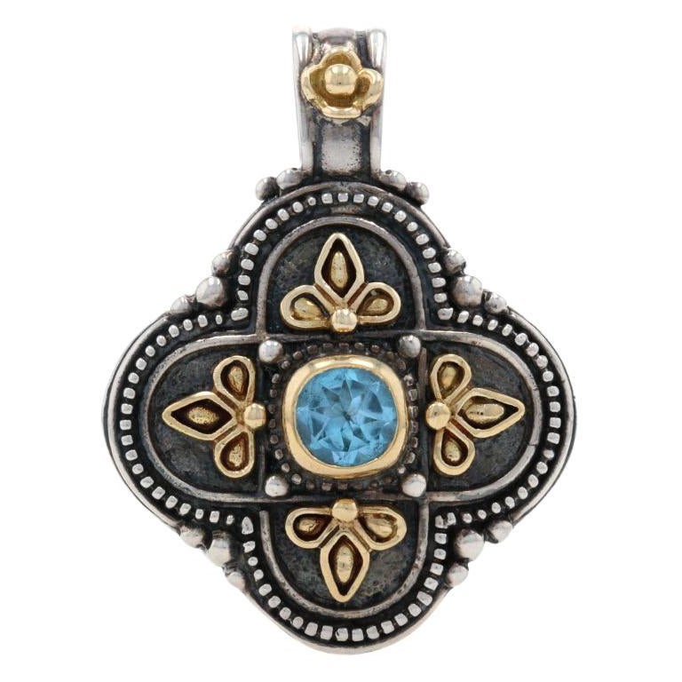 Konstantino Blue Topaz Quatrefoil Pendant Sterling & Yellow Gold 925 & 18k .60ct