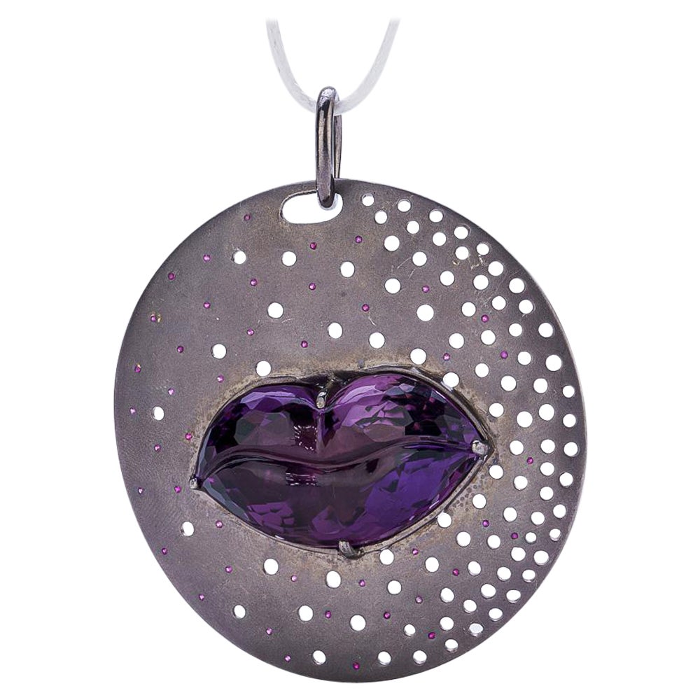 Exclusive 925 Sterling Silver Wytha Amethyst and Ruby Pendant by German Kabirski