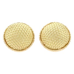 Retro John Hardy Large Basket Weave Stud Earrings Yellow Gold 18k Dome Pierced