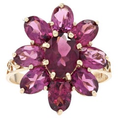 Antique Yellow Gold Rhodolite Garnet Flower Halo Ring, 10k Oval Cut 5.80ctw