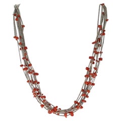 Native American Coral Multi-Strand Necklace, Sterling Silver 925