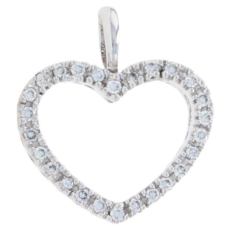 Diamond Heart Pendant, 14k White Gold Round Brilliant .12ctw For Sale ...