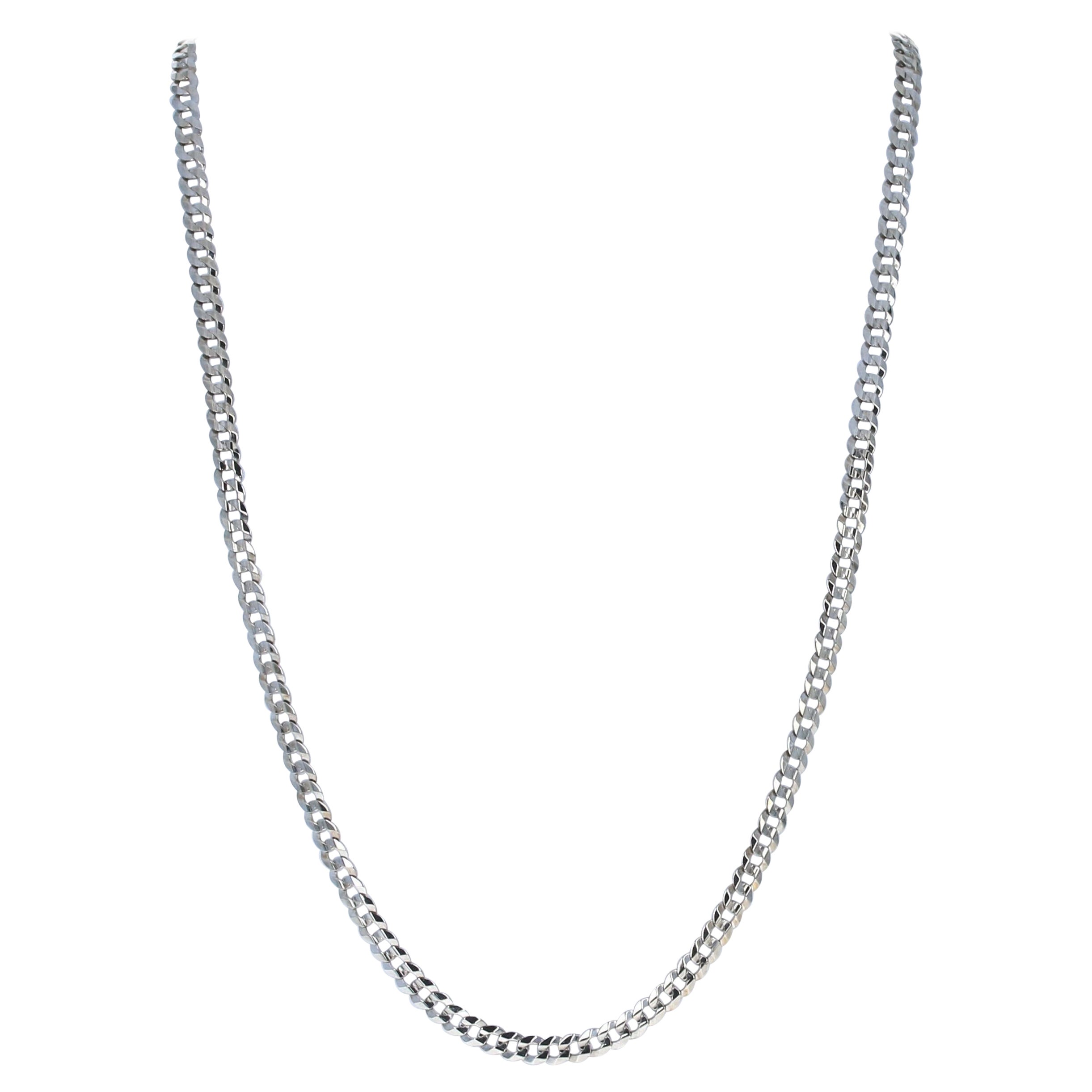 Curb Chain Necklace, 14k White Gold Lobster Claw Clasp