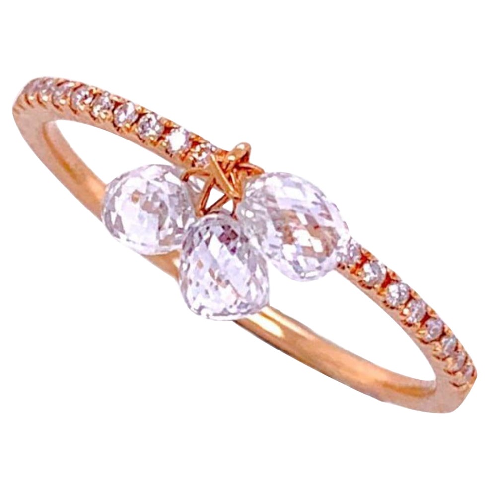 PANIM Trinity Cluster Diamond Briolette Dangling Ring 18 Karat Gold For Sale