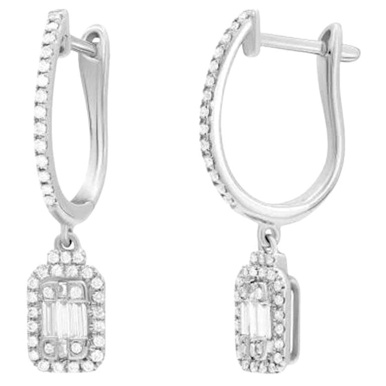 White Diamond Dangle Lever-Back Bridal Earrings for Her White Gold  For Sale