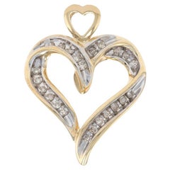 Yellow Gold Diamond Ribbon Heart Pendant, 10k Single Cut .25ctw Love
