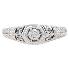 White Gold Diamond Engagement Ring, 14k Round Brilliant .30ctw Floral Milgrain