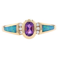 Kabana Amethyst, Opal, & Diamond Ring Yellow Gold 14k .46ctw Oval