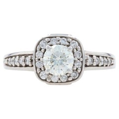 White Gold Diamond Halo Engagement Ring, 14k Round Brilliant Cut 1.06ctw
