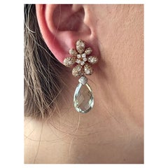 18 K Rose Gold Cluster Dangle Diamond Earrings Tahitian Pearl Green Amethyst