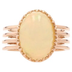 Rose Gold Ethiopian Opal Cocktail Solitaire Ring, 18k Oval 6.20ct