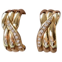 Orecchini a cerchio con diamanti in oro giallo 18 K vintage, circa 1980