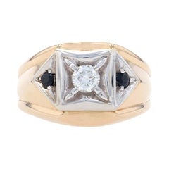 Diamond & Sapphire Men's Ring, 14k Yellow Gold Round Cut .54ctw