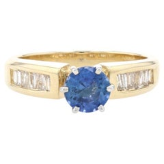 Yellow Gold Sapphire & Diamond Engagement Ring, 14k Round Cut 1.35ctw