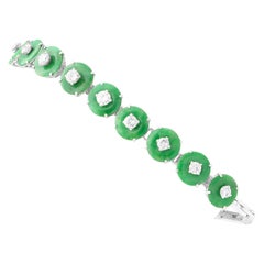 Vintage 1930s 6.90 Carat Jadeite and Diamond Platinum Bracelet