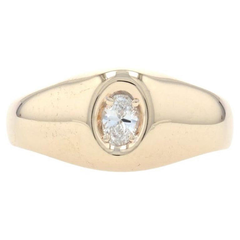 Yellow Gold Diamond Men's Ring, 14k Oval Cut .28ct Solitaire For Sale