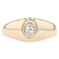 Vintage Yellow Gold Diamond Men's Ring, 14k Oval Cut .28ct Solitaire