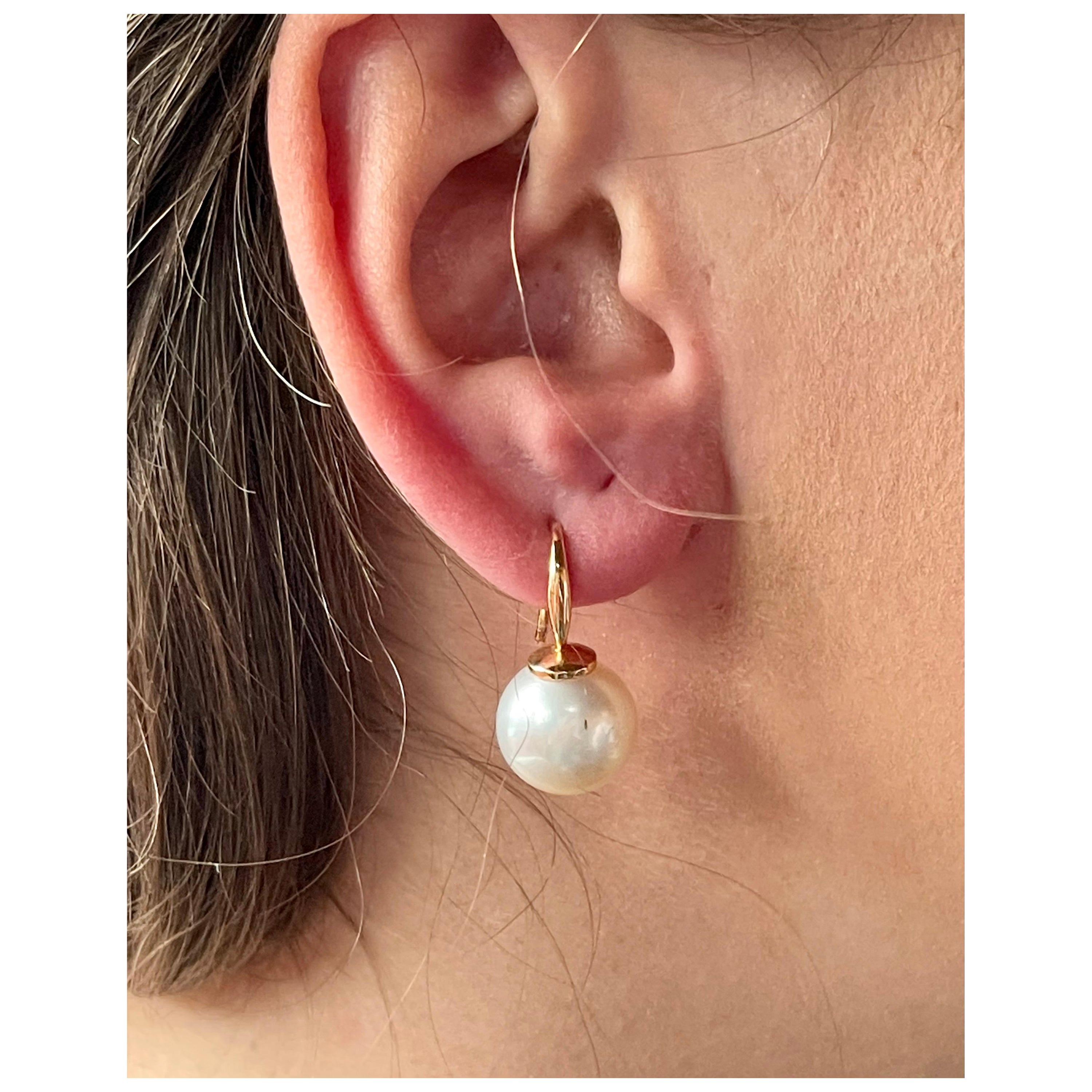 18 K Rose Gold Hook Drop South Sea Pearl Earrings For Sale