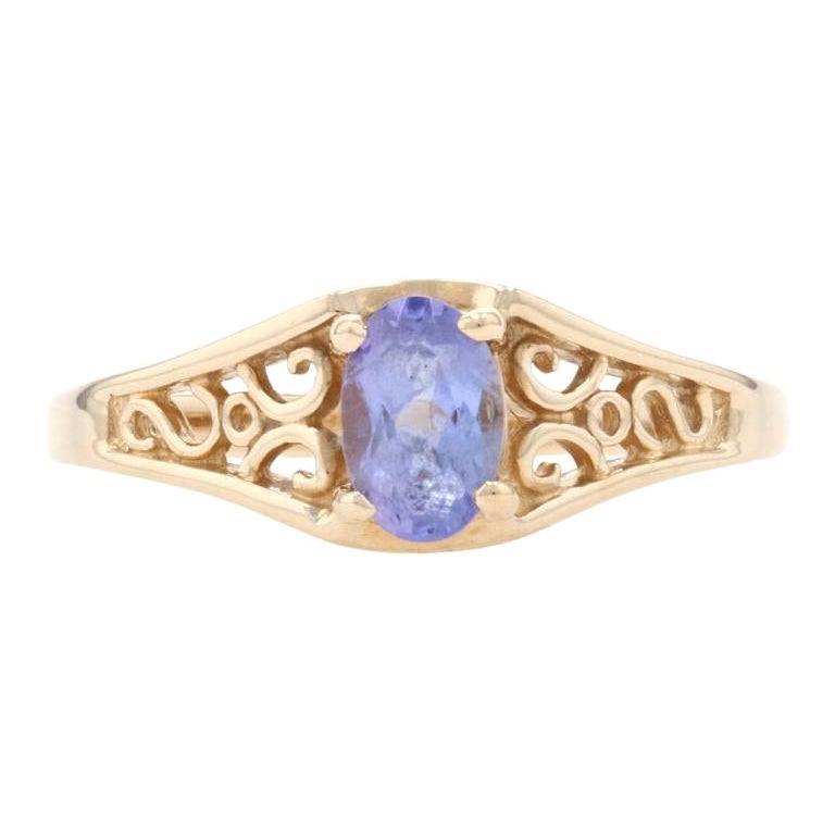 Yellow Gold Tanzanite Solitaire Ring, 14k Oval Cut .55ct