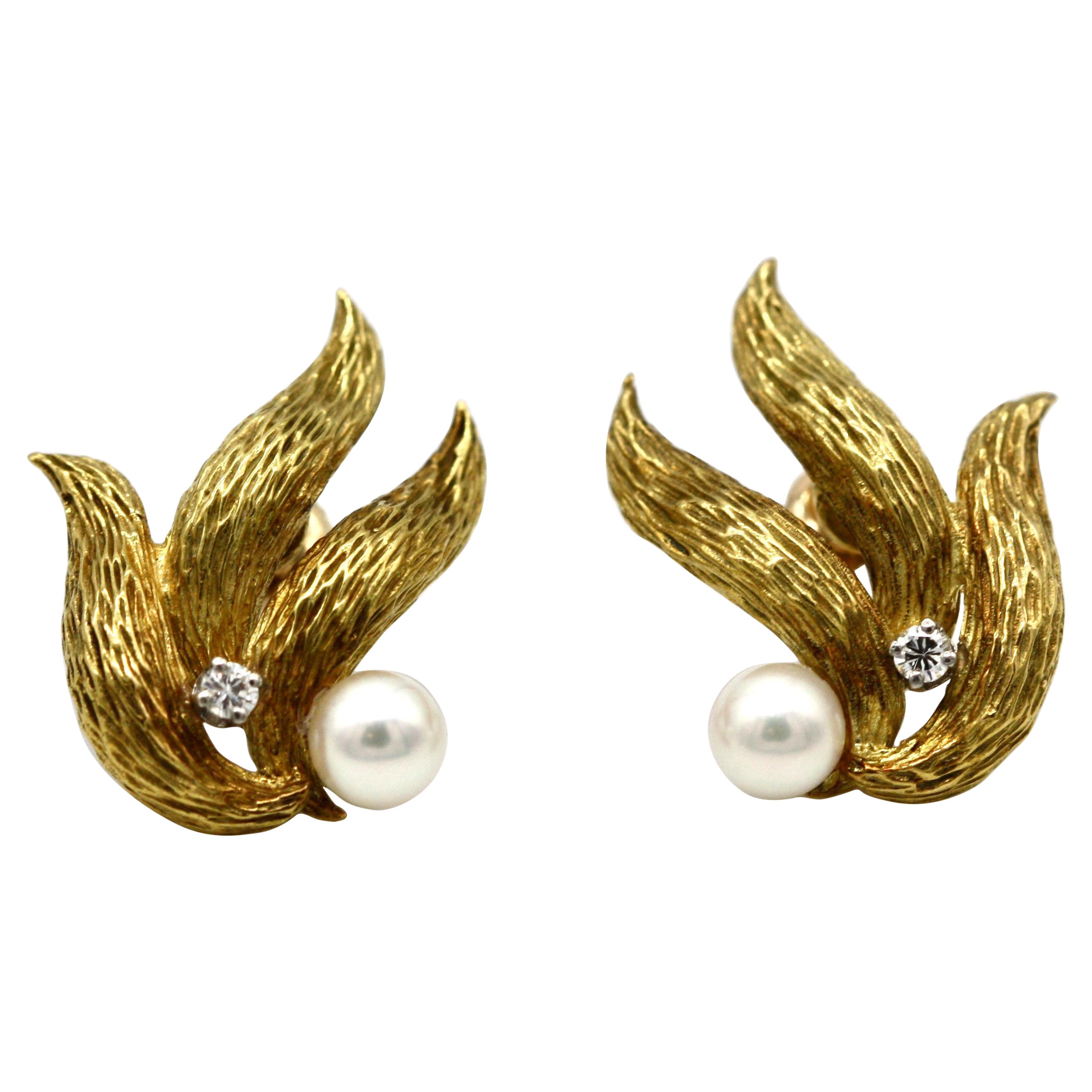 Cultured Pearl and Diamond Earrings For Sale