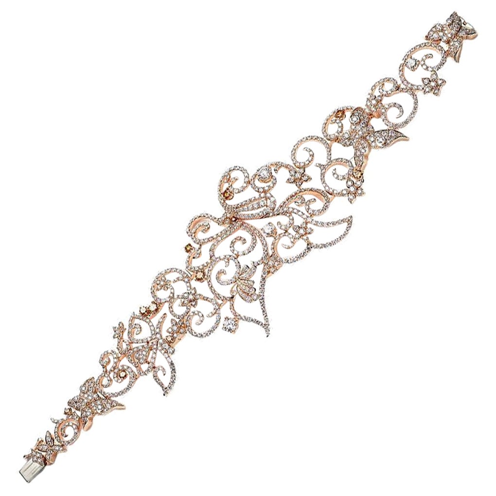 Floral Diamond Pink Gold Bracelet For Sale