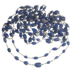 Sapphire, Pearl And White Gold Long Chain Necklace