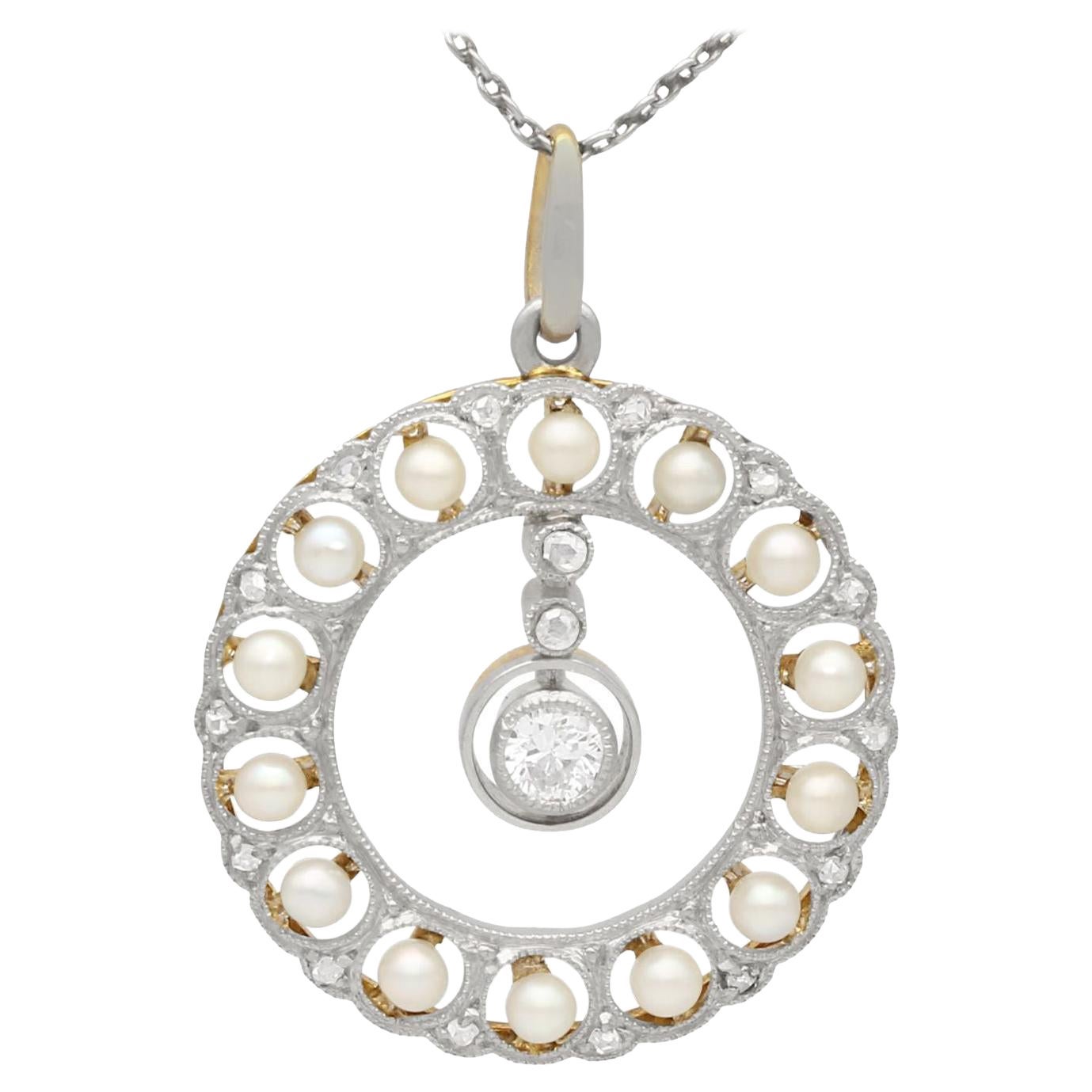 Antique Diamond and Seed Pearl Yellow Gold Pendant, circa 1900