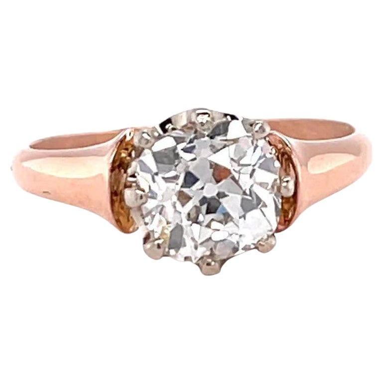 Vintage GIA 1.62 Carat Old Mine Cut Diamond Rose Gold Solitaire Engagement Ring