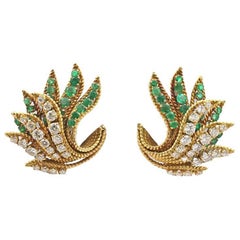 Mid-Century Van Cleef & Arpels Yellow Gold Emerald Diamond Earrings