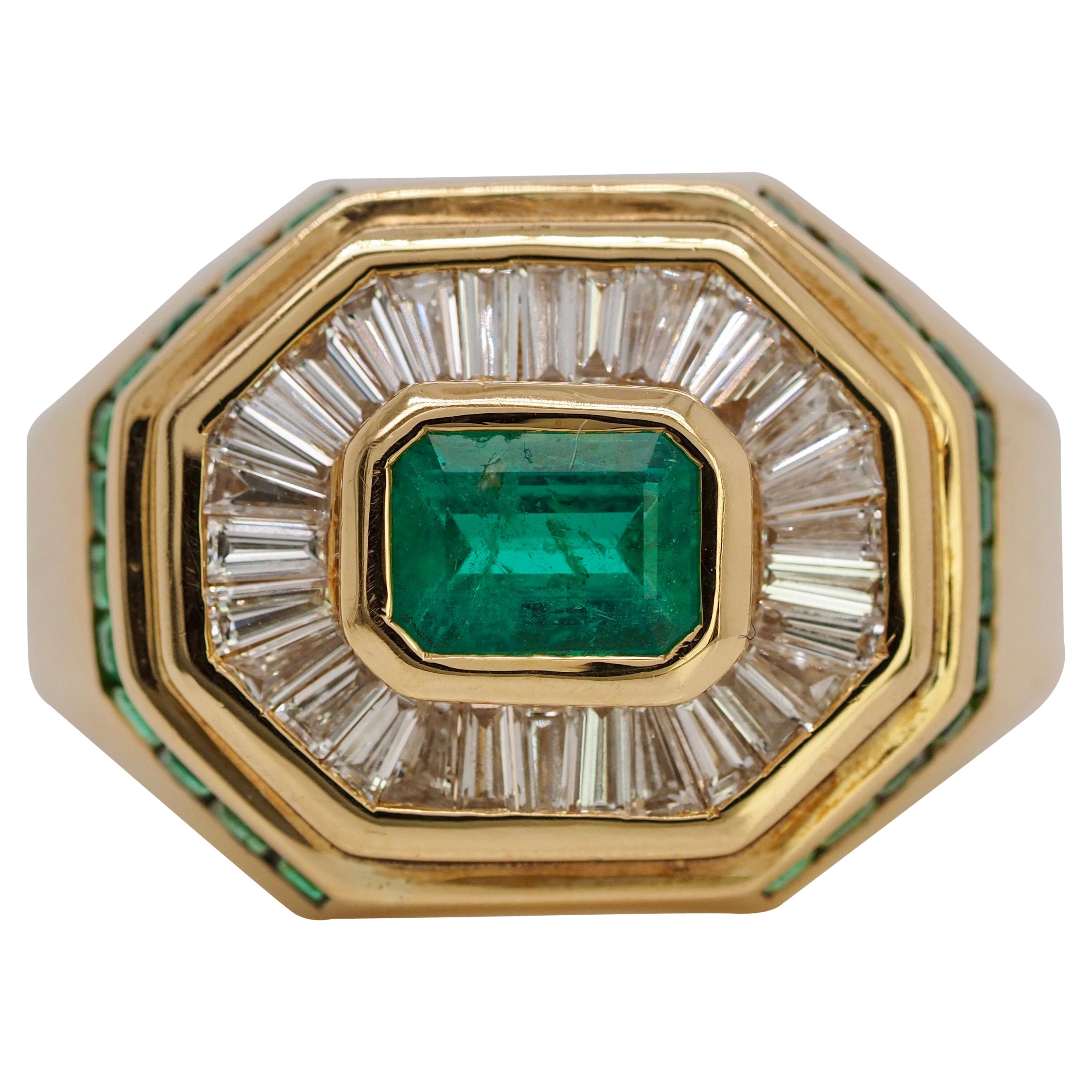 Circa 1990's Le Vian Ring Diamond and Emerald Ring
A true one of a kind piece that makes the perfect statement. Its a great men's ring or a women's ring that can be sized to your finger prior to shipping at no additional charge. This ring had an