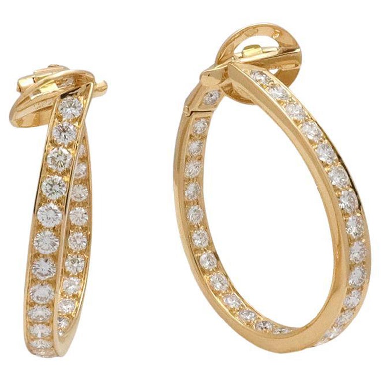 Van Cleef & Arpels Yellow Gold Diamond Hoop Earrings
