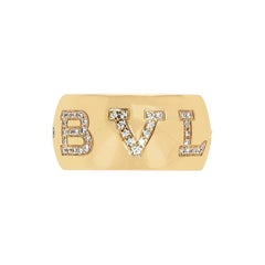 Bvlgari Diamond Letter Band Ring with Original Box, 18K Gold