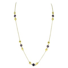 Vintage Amethyst & Purple Topaz Gemstone Long Necklace 18 Karat Gold