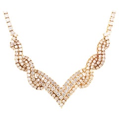 18K Yellow Gold Diamond Weave V Necklace