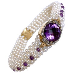Marina J. Pearl, Amethyst and Diamond Encrusted Bracelet with 14k Yellow Gold