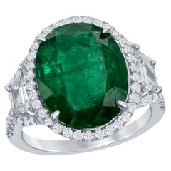 6.55 Carat Cushion Cut Emerald and Diamond Engagement Ring in Platinum