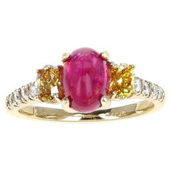 1.99 Ct. Ruby Cabochon and 0.45 Cts. Yellow Diamond Ring, 14K
