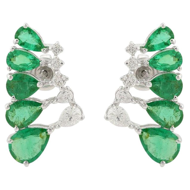 3.16 Carat Emerald Diamond 10 Karat Gold Stud Earrings For Sale
