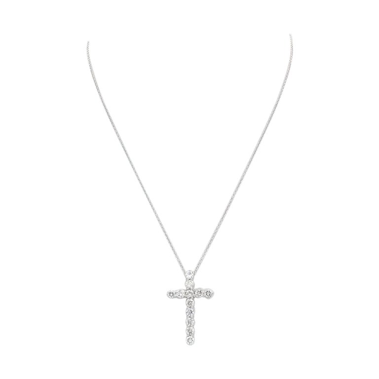 14k White Gold & Diamond Cross Crucifix Pendant Necklace 1.80ctw