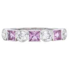 Bague empilable à la mode en or blanc 14 carats avec saphir rose et diamants