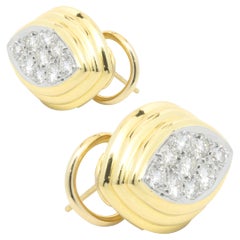 Boucles d'oreilles en forme de marquise en or jaune 14 carats avec pavé de diamants