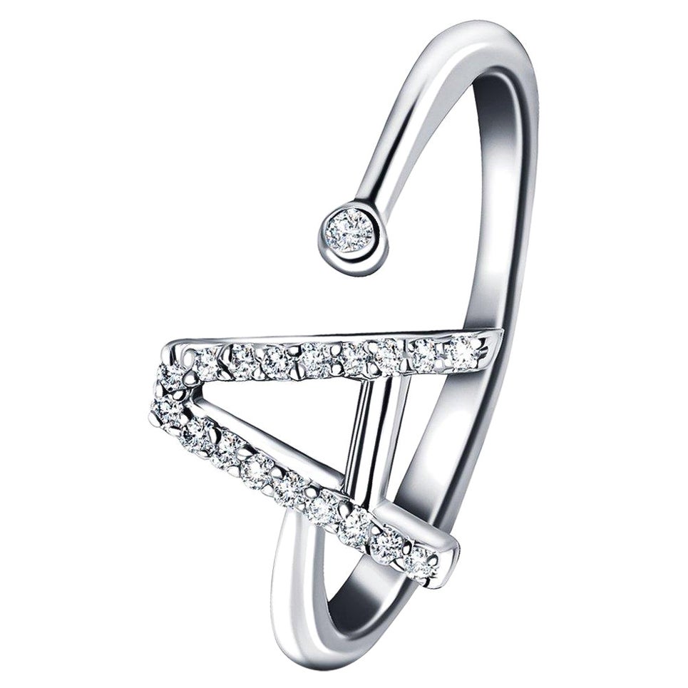 For Sale:  Personal Jewellery Diamond 0.10 Carat Initial, A, Ring 9 Karat White Gold