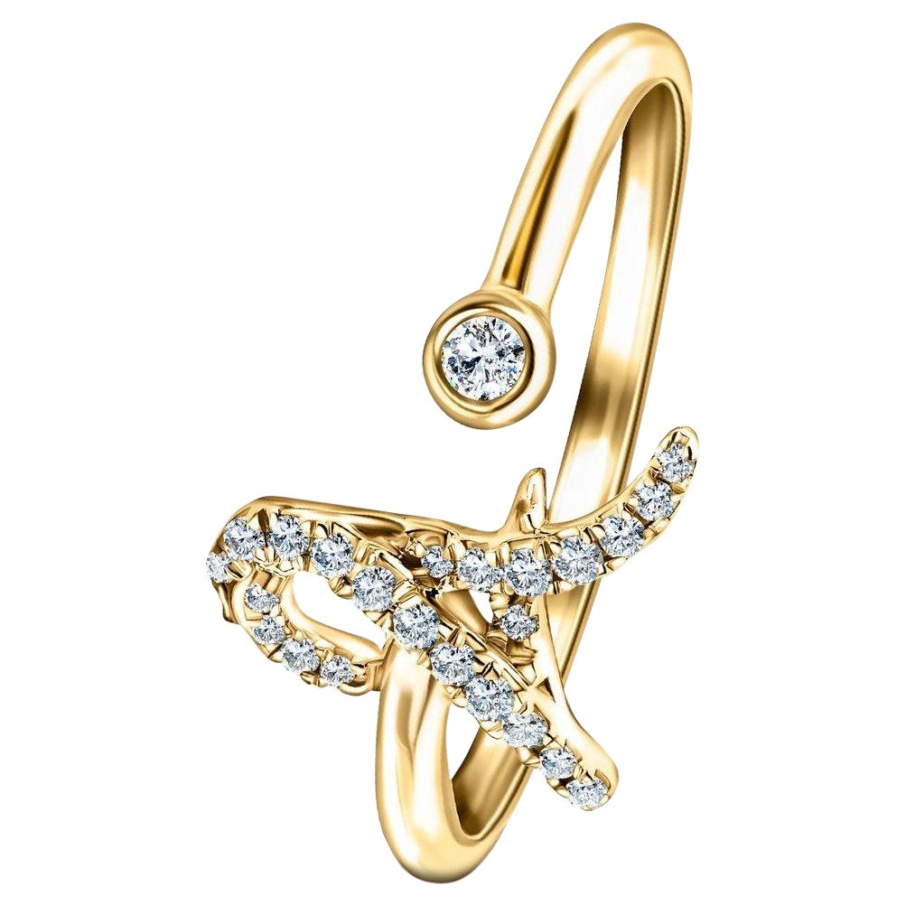 For Sale:  Alphabet Initial-A-Letter Personal Diamond 0.11 Carat 9 Kt Yellow Gold Ring