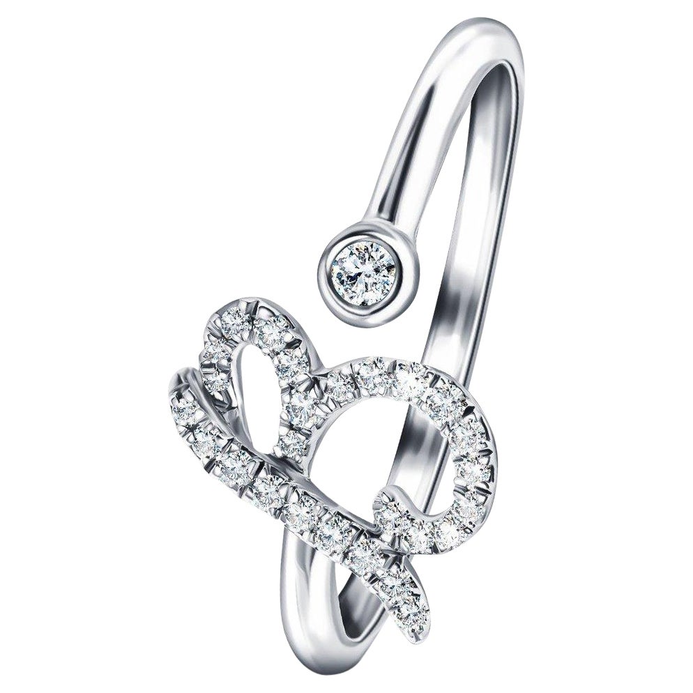 Bague Alphabet Initial, B, lettre personnelle en or blanc 9 carats et diamant 0,11 carat