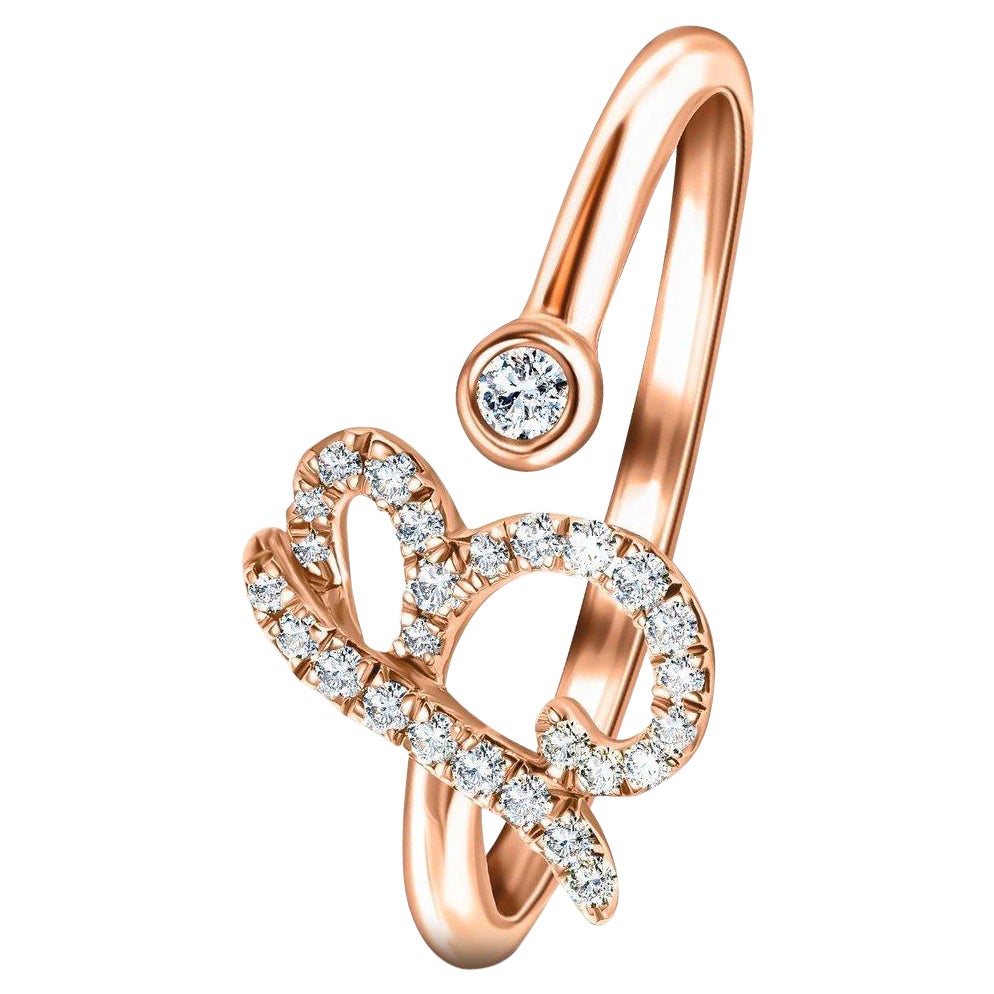 For Sale:  Alphabet Initial, B, Letter Personal Diamond 0.11 Carat 9 Karat Rose Gold Ring