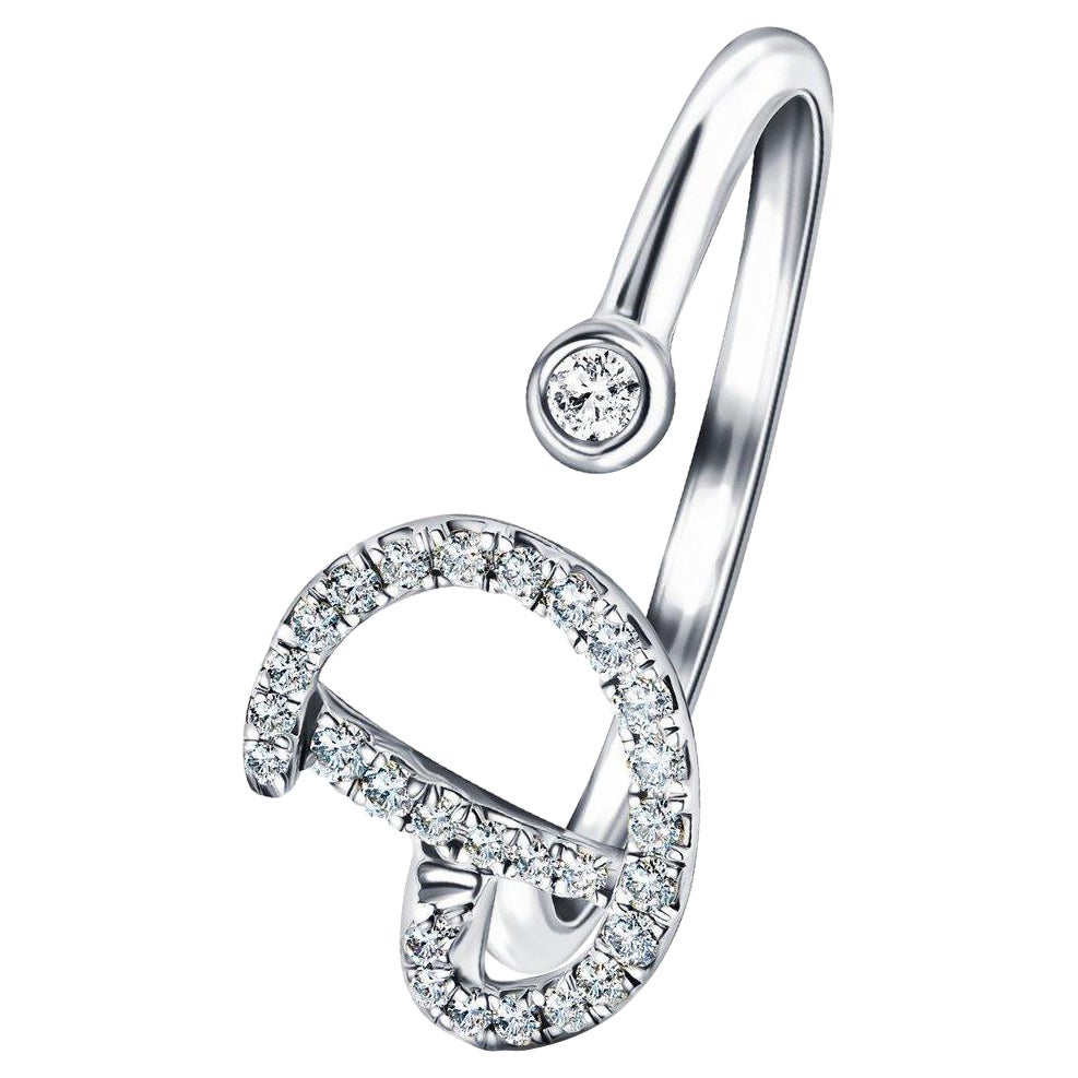 For Sale:  Alphabet Initial-D-Letter Personal Diamond 0.13 Carat 9Kt White Gold Ring