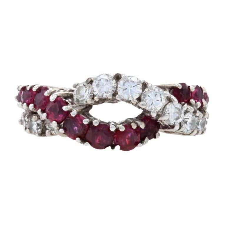 White Gold Ruby & Diamond Twist Band, 14k Round Cut 2.32ctw Ring For Sale