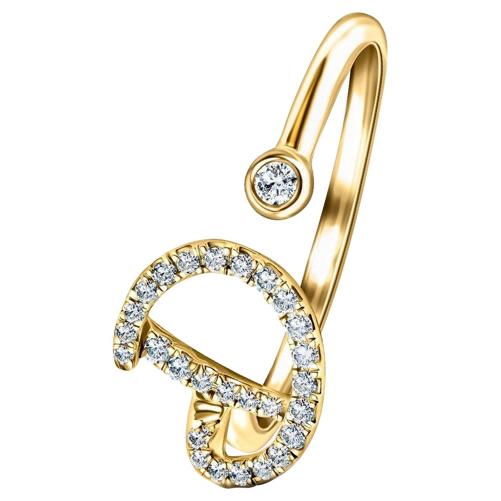 En vente :  Bague en or jaune 9 carats avec diamants 0,13 carat, initiale Alphabet, D, lettre personnelle